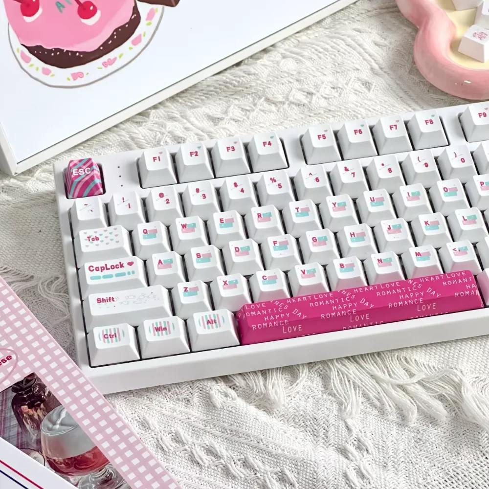 Tiffany 136 Key Cherry Key Cap Set PBT Girls Pink Gift for 60/64/84/98/108 Mechanical Keyboard Accessories