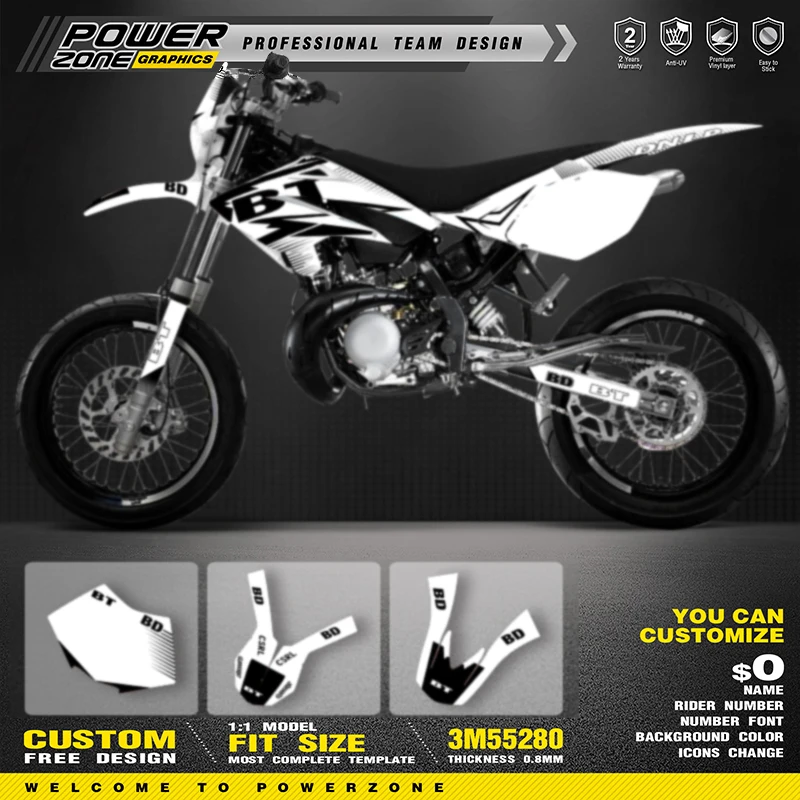 

Полноразмерные графические наклейки PowerZone Team для Beta RR 50 2006 2007 2008 2009 2010, номер мотоцикла, имя, фон на заказ 05