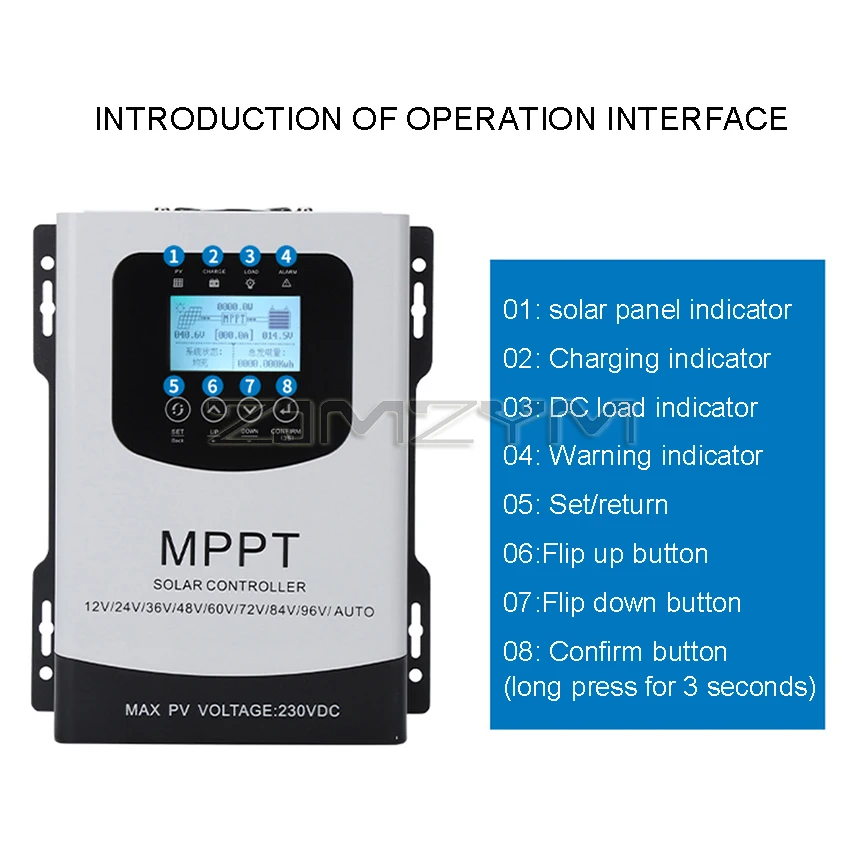 12V 24V 36V 48V 96V 50A 60A 70A 80A MPPT Solar Charge Discharge Controller PV Regulator 230VDC For Lead Acid Lithium GEL Battery