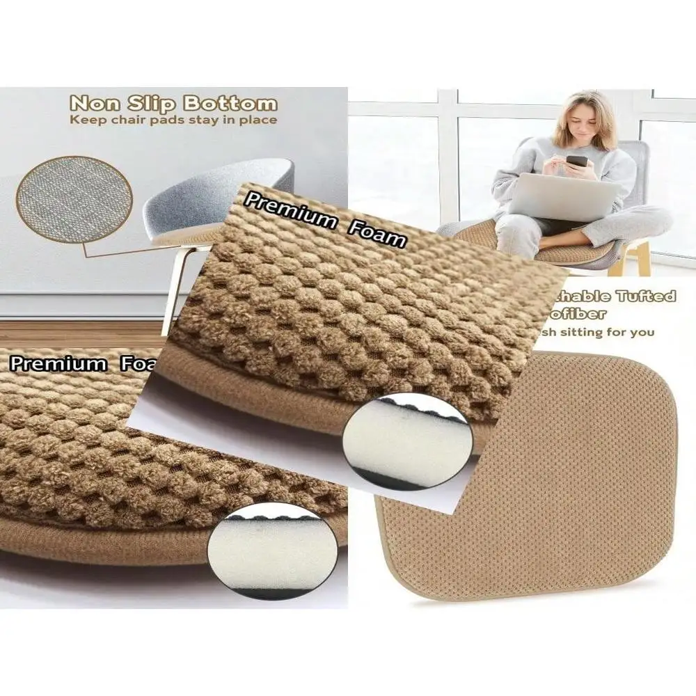 

Washable Non Slip Khaki Chair Pad Soft Thick Foam Seat Cushion For Wooden Metal Tapered Kitchen Office Dining
