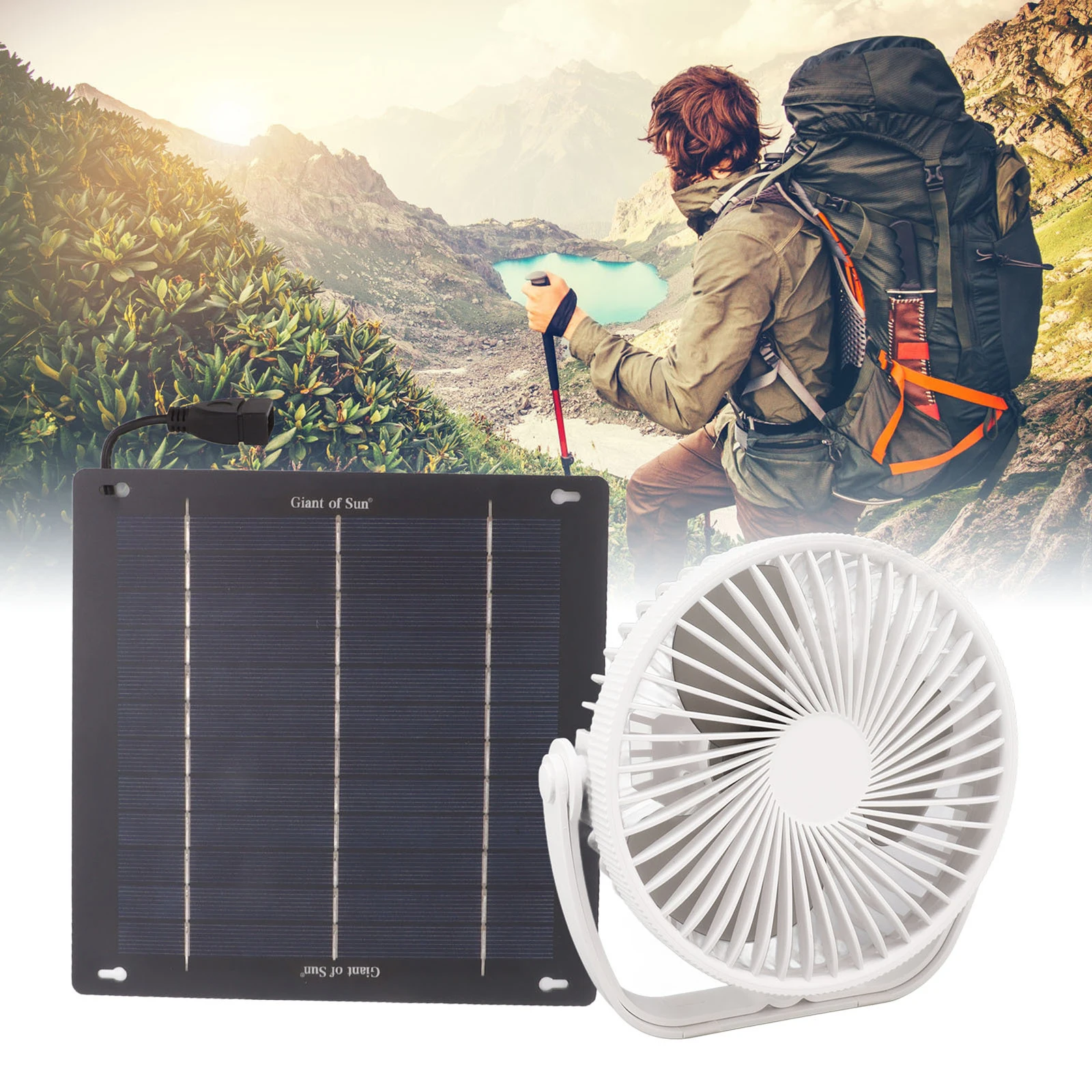 10W 5V Solar Panel Plus Outdoor Fan Desktop Fan Exhaust Ventilation Outdoor Travel Fishing Camping Hiking Ventilation Fan