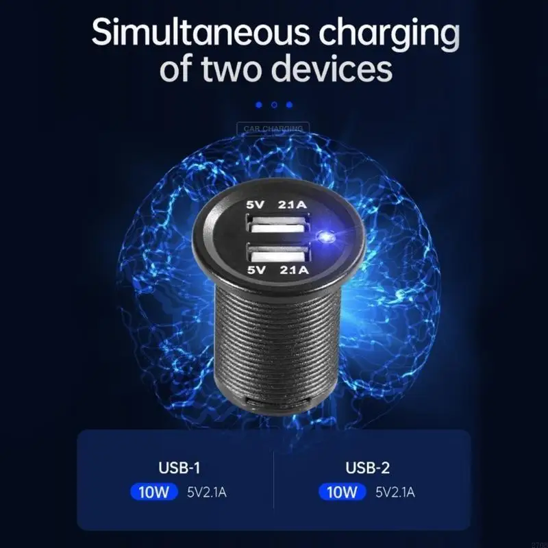 Adaptador fuente alimentación 12V-24V para coche y motocicleta, toma voltímetro USB doble, Panel montaje para