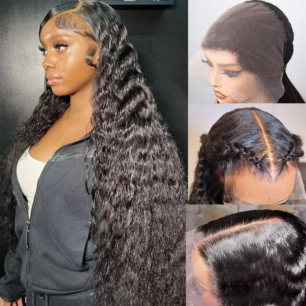 200% Dichtheid 42 Inch 13x6 Diepe Golf Kanten Voorkant Pruiken Echt haar Krullend Echt haar Pruik Krullend Nat en Golvend Watergolf Voor Vrouwen