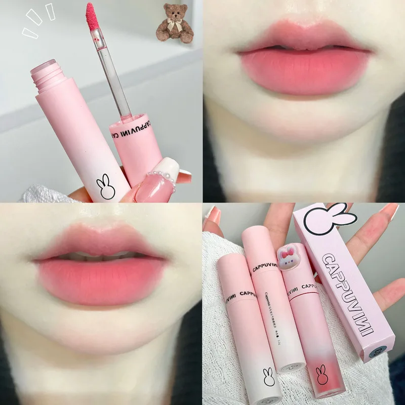 Cappuvini Pink Macaron Velvet Soft Mist Matte Lip Clay Whitening and Non-drying Lip Glaze Lipstick