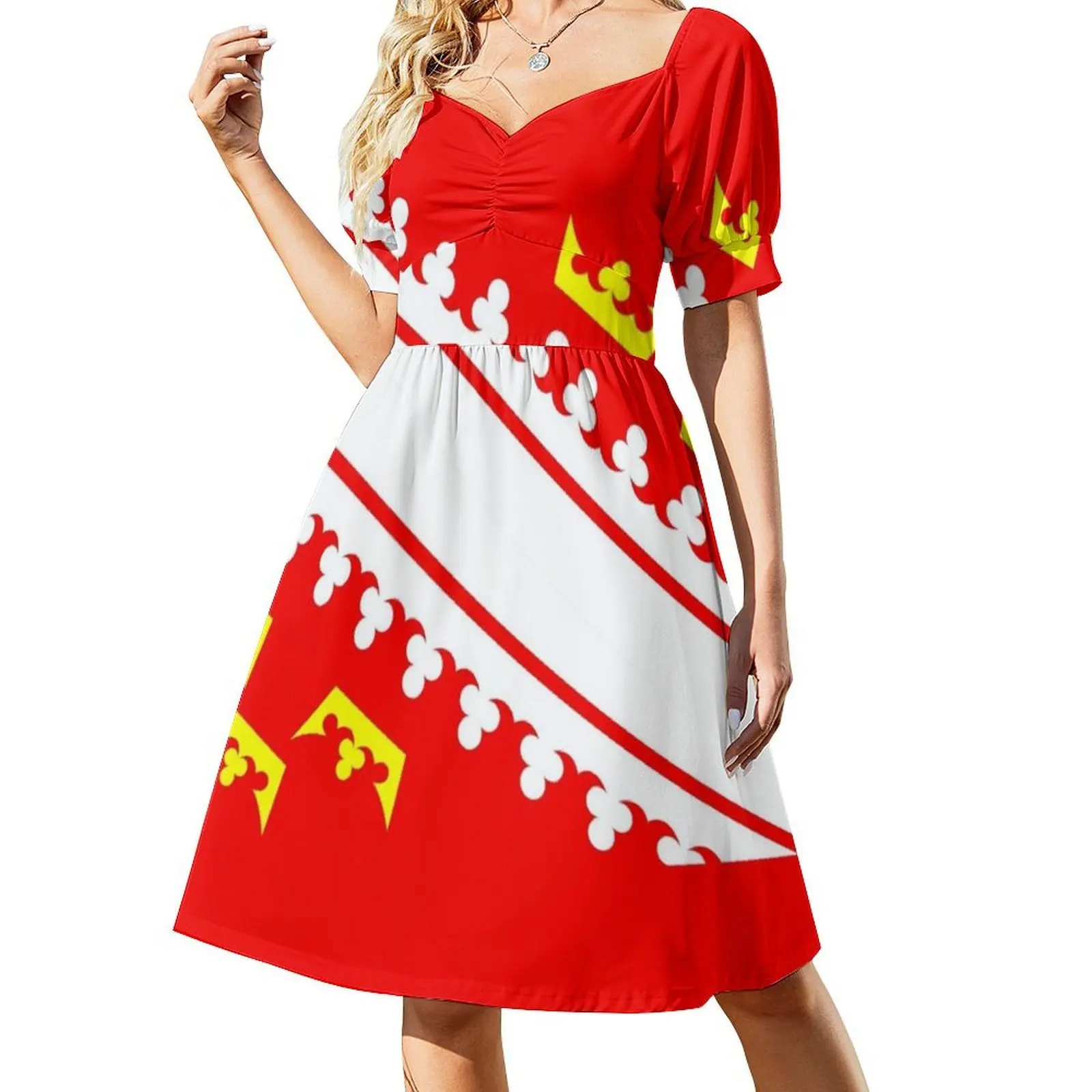 علم الألزاس فستان كاجوال على الطراز الكوري للنساء فساتين مكتب سيدة يومية بسيطة علم الألزاس منطقة فرنسا ملابس امرأة بلد #2
