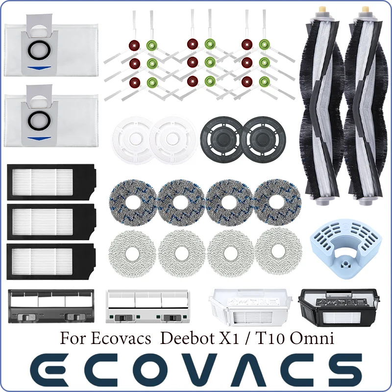 

Ecovacs Deebot X1 OMNI / T10 OMNI Robot Vacuum Cleaner Spare Parts, Rubber / Side Brush, Cover,Hepa Filter, Mop Rag, Dust Bag