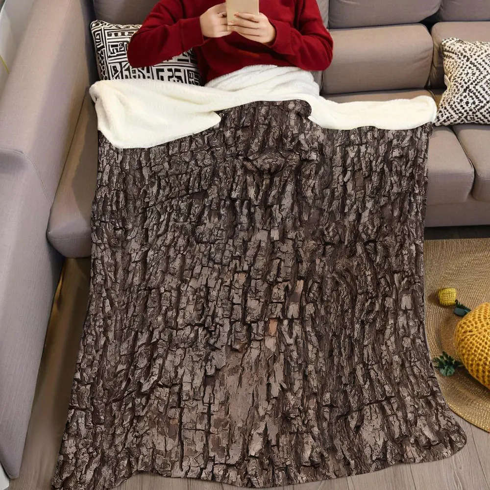 Natural Tree Bark Texture Flannel Blanket Warm Soft Halloween Christmas Decorative Couch Warm Cozy All-Season Gift
