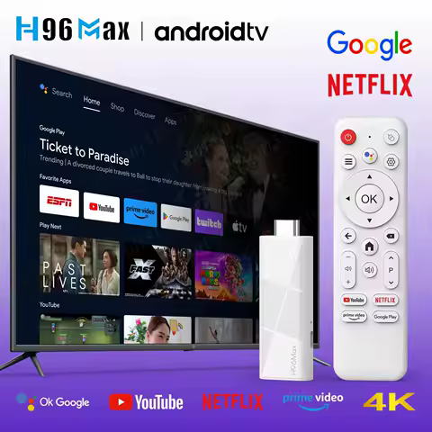 H96 MAX TV Stick Android 14.0 WiFi6 Quad Core 4K HD TV Media Player Box Google Voice Control Android 14 Smart TV Box with Remote