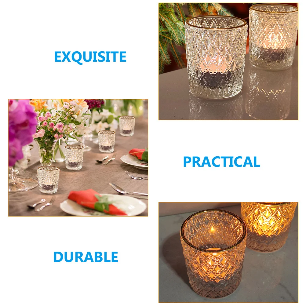 

12Pcs Embossed Glass Candleholder Simple Style Elegant Decorative Stand for Wedding Party Romantic Dinner Table