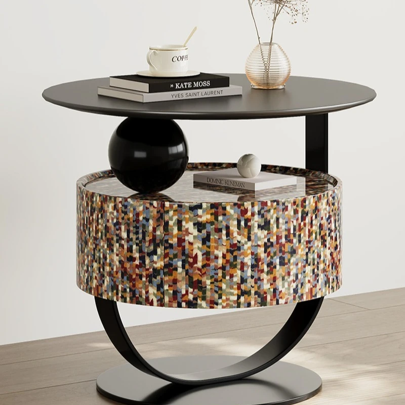 

Minimalist creative bedside table bedroom small solid wood color storage cabinet light luxury premium mosaic bedside table