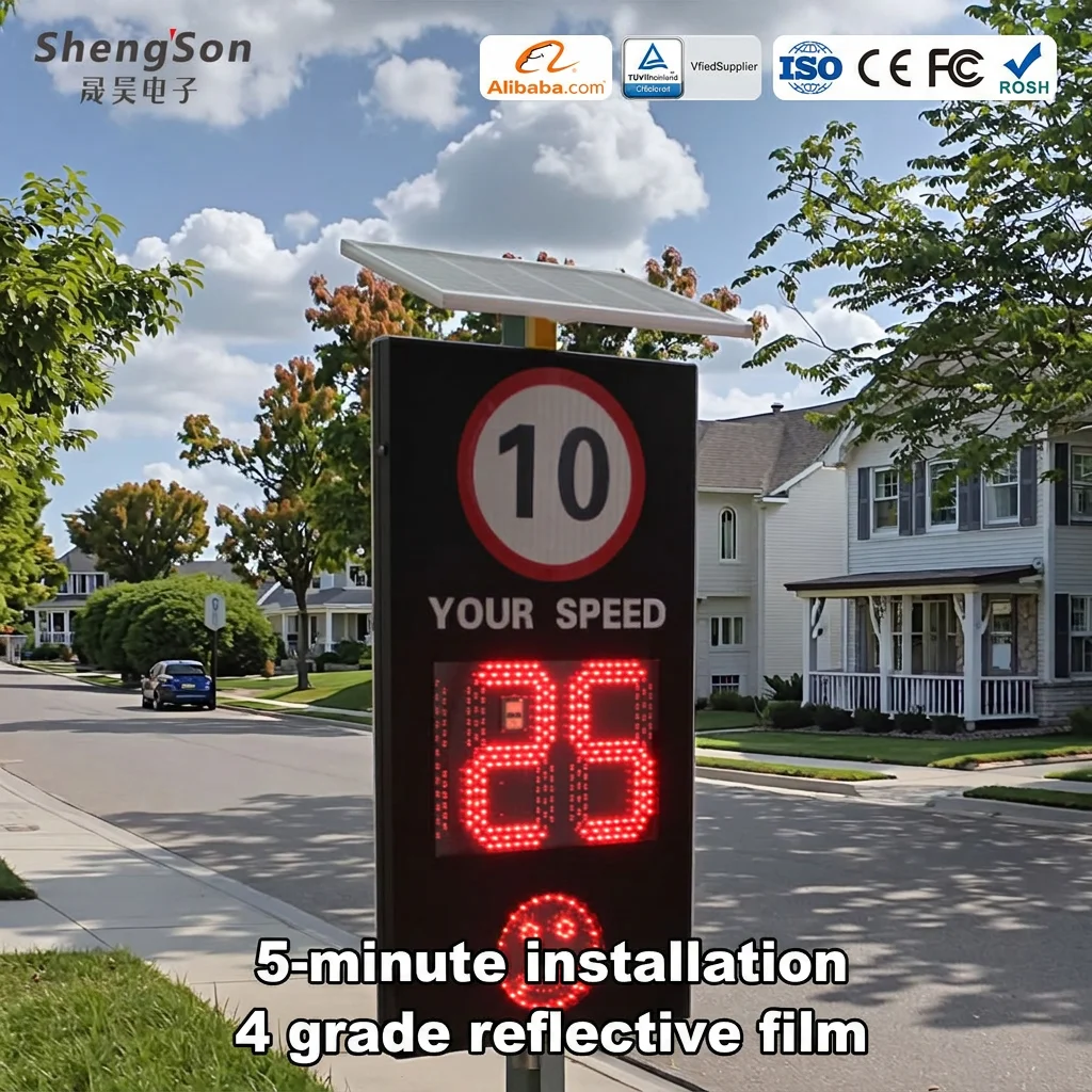 Solar LED Standing Traffic Sign Board UV Printing Fourth Grade Reflective Film Galvanized Steel Aluminum Construction 1730x600mm