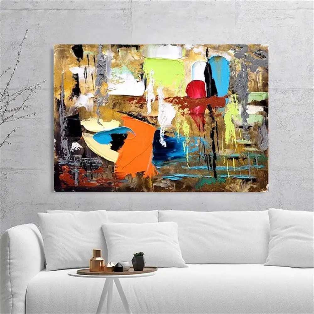 Modern Wall Art Canvas Large Vivid Color Abstract Colorful Geometric Textured Impasto Oil Painting for Living Room Decor