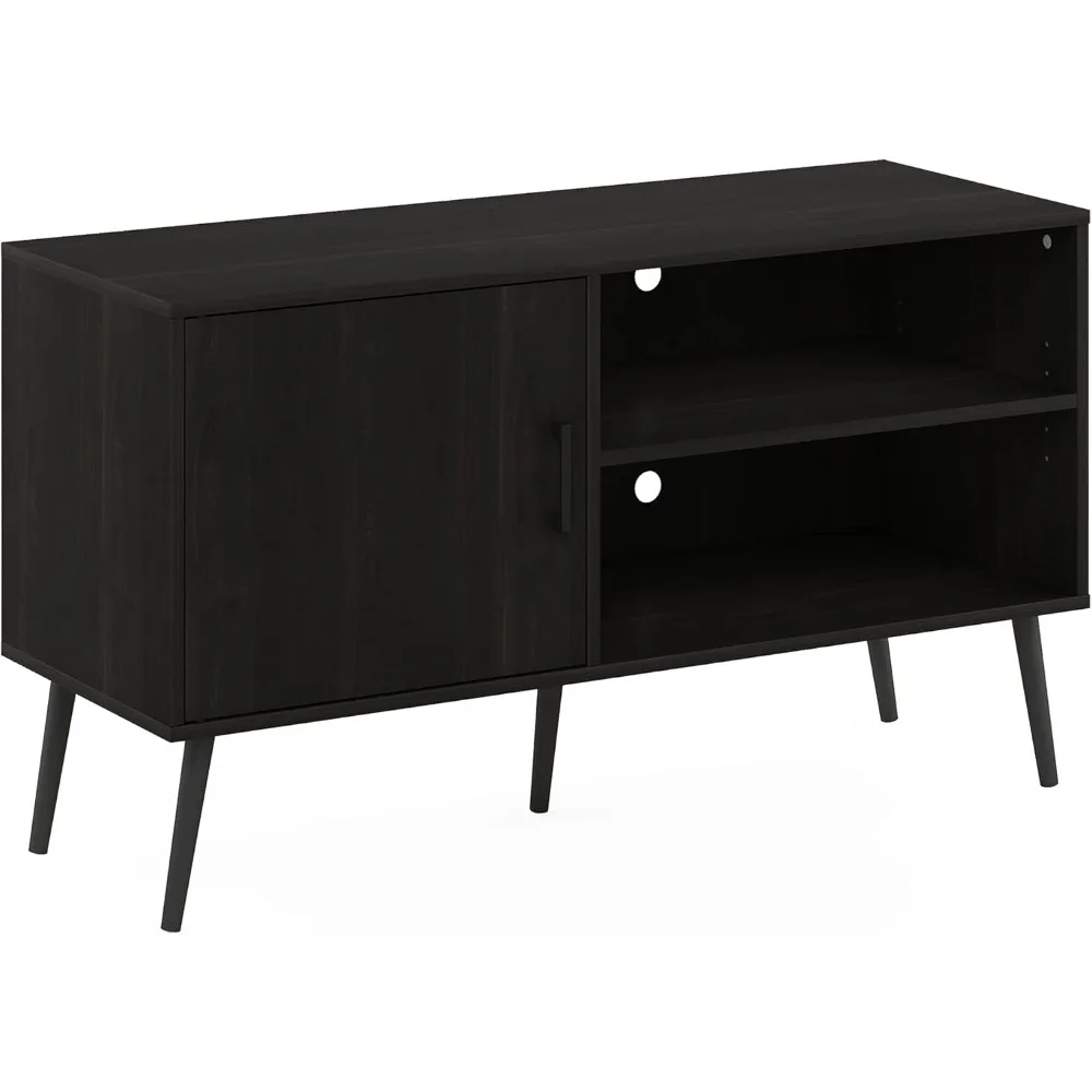 

Mid Century Style Stand With Wood Legs For TV Up To 55 Inches, One Cabinet Two Shelves, Espresso