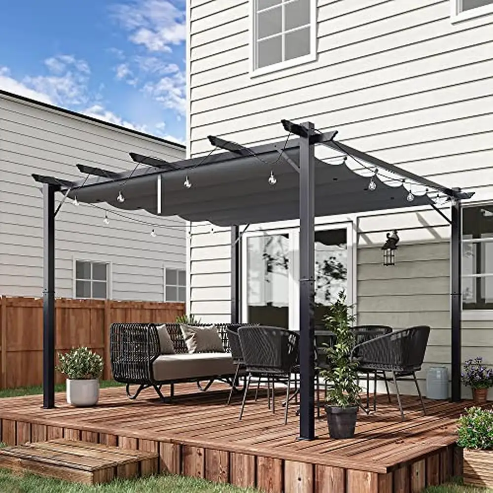 Aluminum Pergola Retractable Canopy Backyard Outdoor Shade Garden Grill Gazebo Shelter Stylish Versatile Easy Assembly Smooth