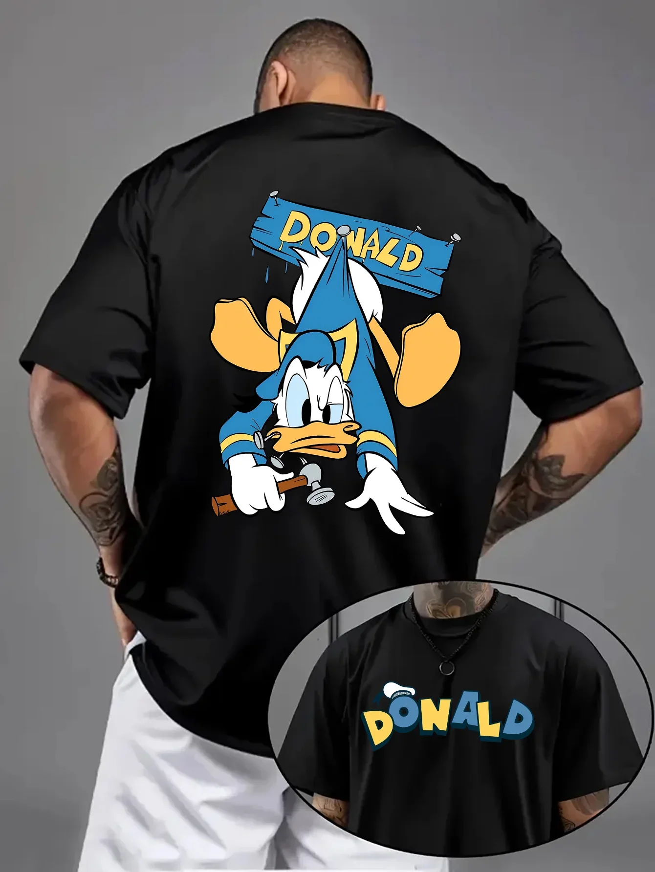 

Disney Donald Duck Patterned Men's T-shirt, 100% Pure Cotton Short-sleeved, Fashionable and Trendy Street Men's Clothing