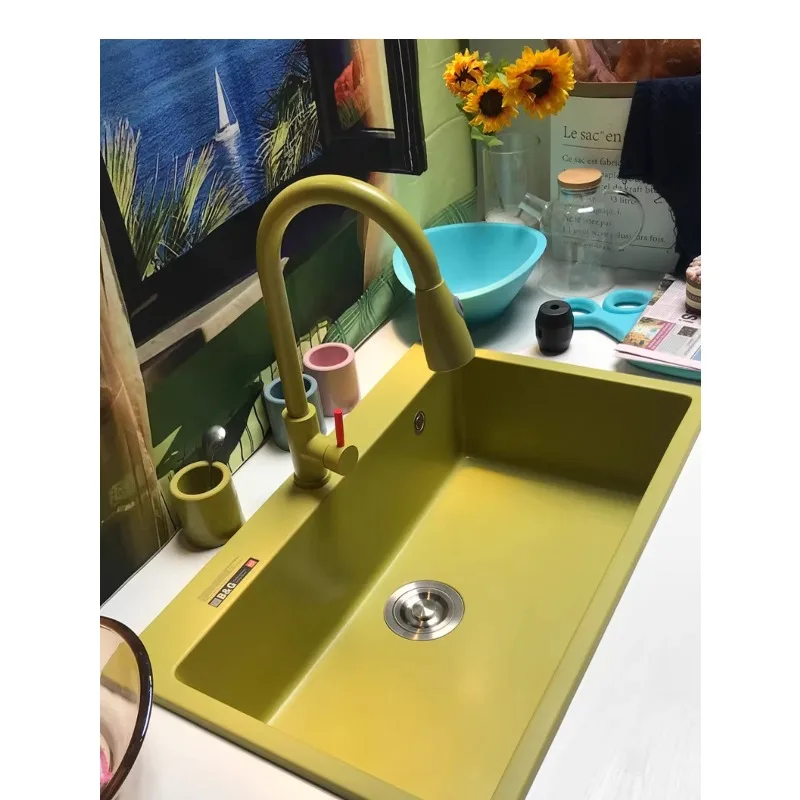 CF-24 green quartz stone large single sink kitchen sink  seamless integration