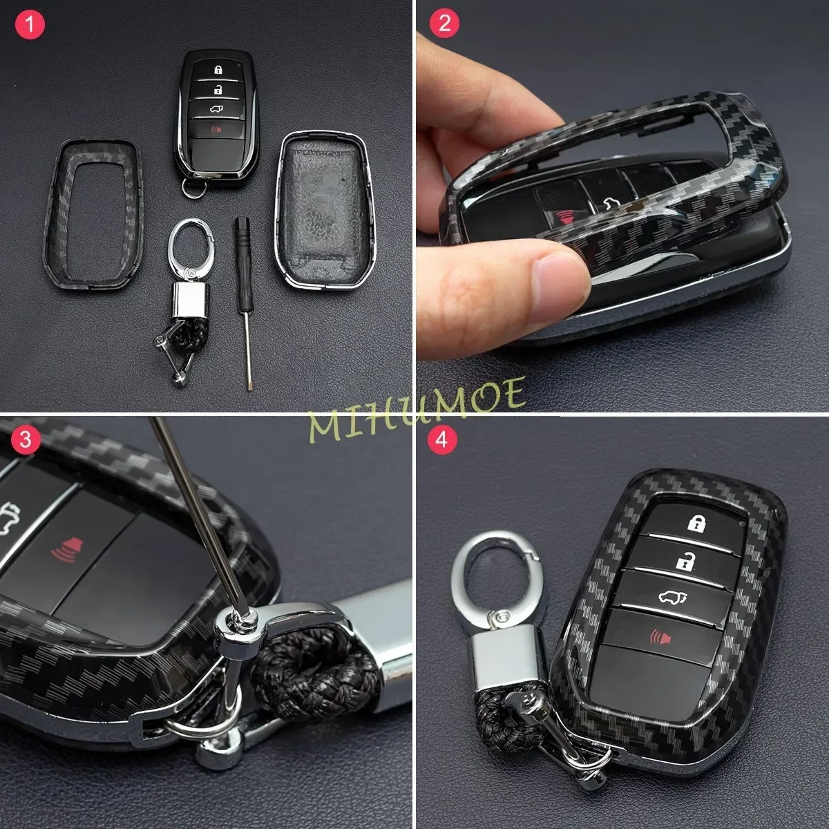ألياف الكربون سيارة مفتاح فوب غطاء حامل سلسلة حلقة لتويوتا سيينا ميراي هايلكس فينزا هارير تندرا RAV4 رئيس ألارد #6