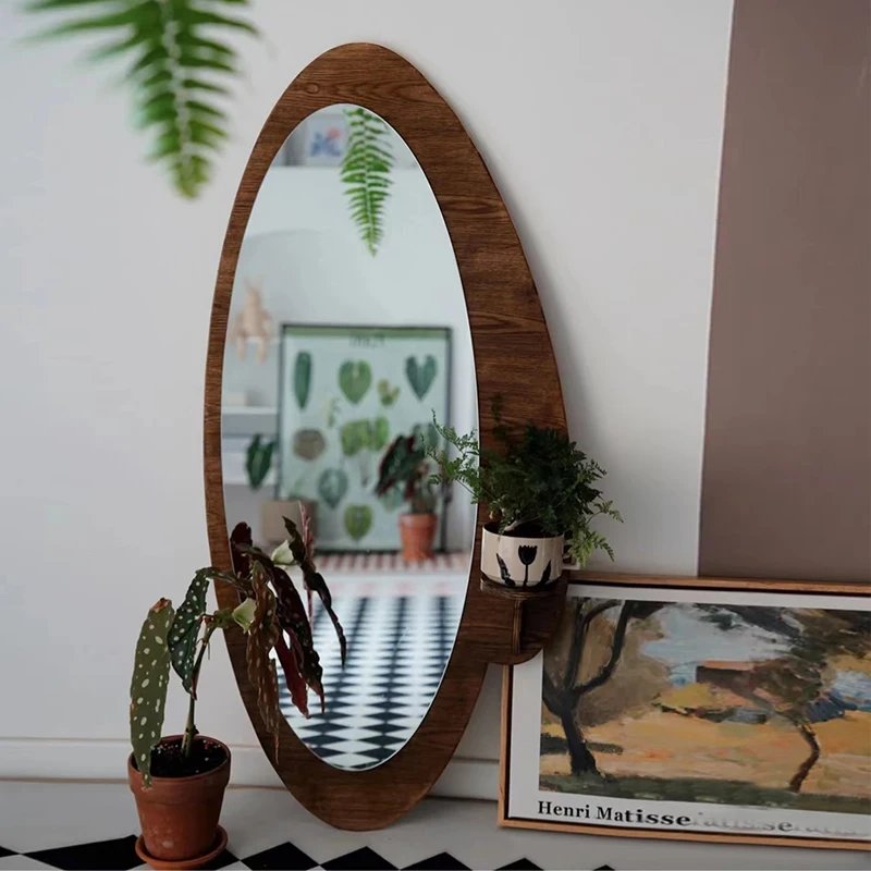 

Retro Instagram Makeup Mirror French Wooden Mirror Homestay Wall Mounted Irregular Full Body Mirror Decorative