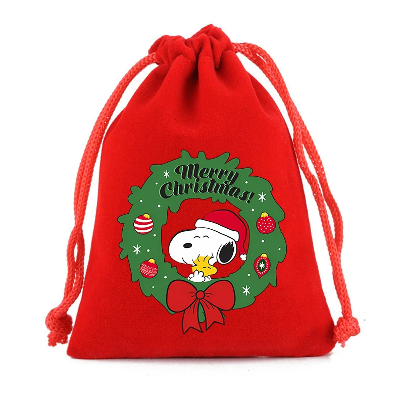 Czerwone woreczki ze sznurkiem z włókniny z motywem Snoopys, dekoracja na festiwal rodzinny, torba na prezenty, woreczek na słodycze z motywem anime na Nowy Rok, prezent na Boże Narodzenie
