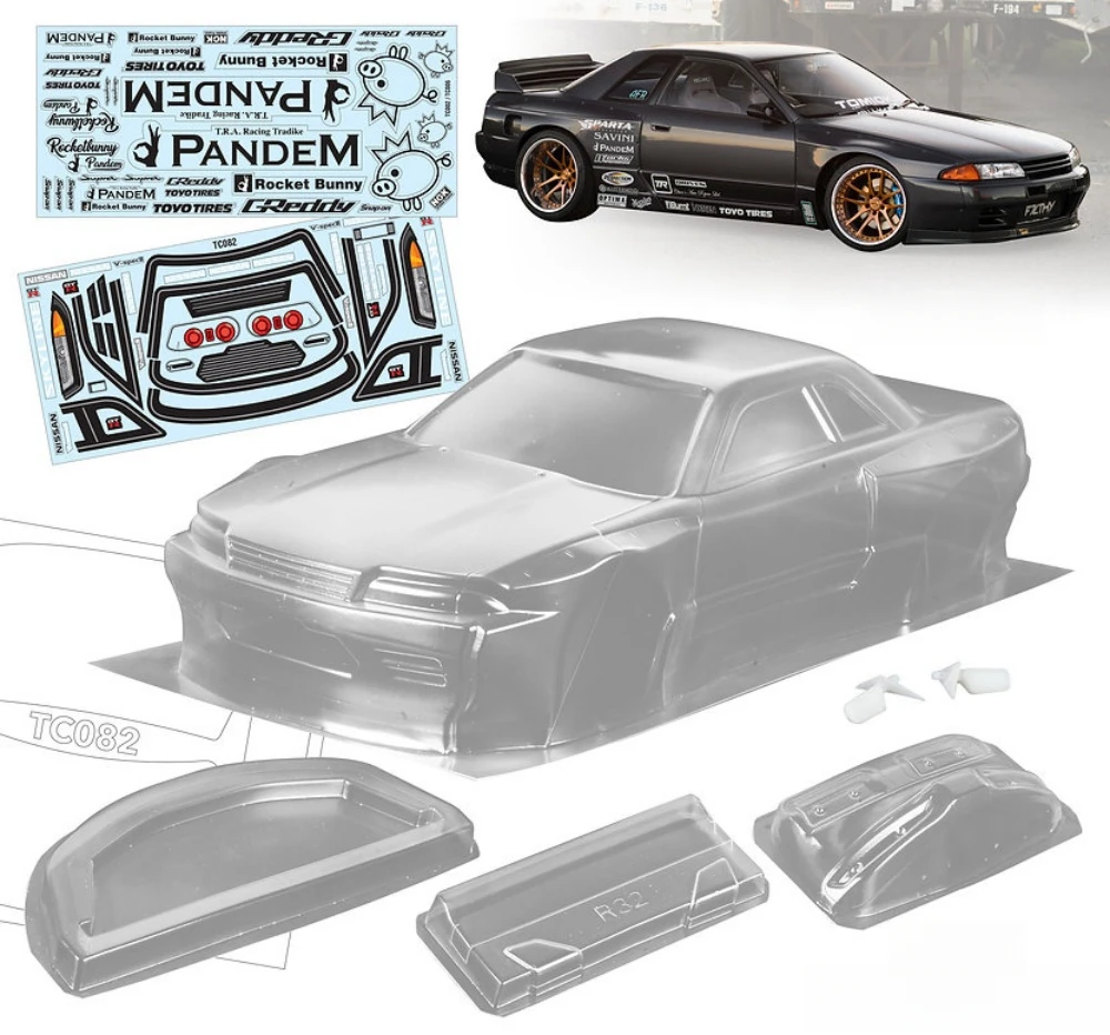 Scale 1/10 Nisan GTR R32 Lexan body sets for RC Drift Chassis 255mm-260mm Wheelbase Tamiya TT01 TT02 Kyosho fazer mk2 Yokomo hsp