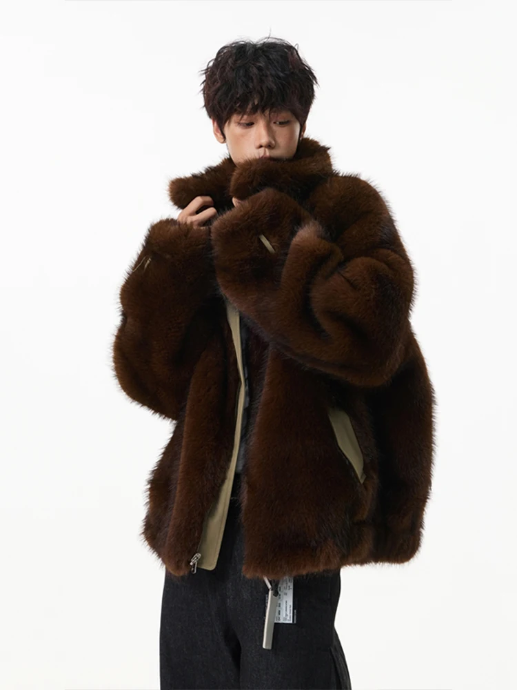 معاطف رجالية عصرية جديدة لشتاء 2025 على الوجهين معاطف سميكة من الفرو الصناعي سترات أنيقة للرجال بأكمام طويلة فضفاضة ومريحة من الفرو الصناعي الدافئ