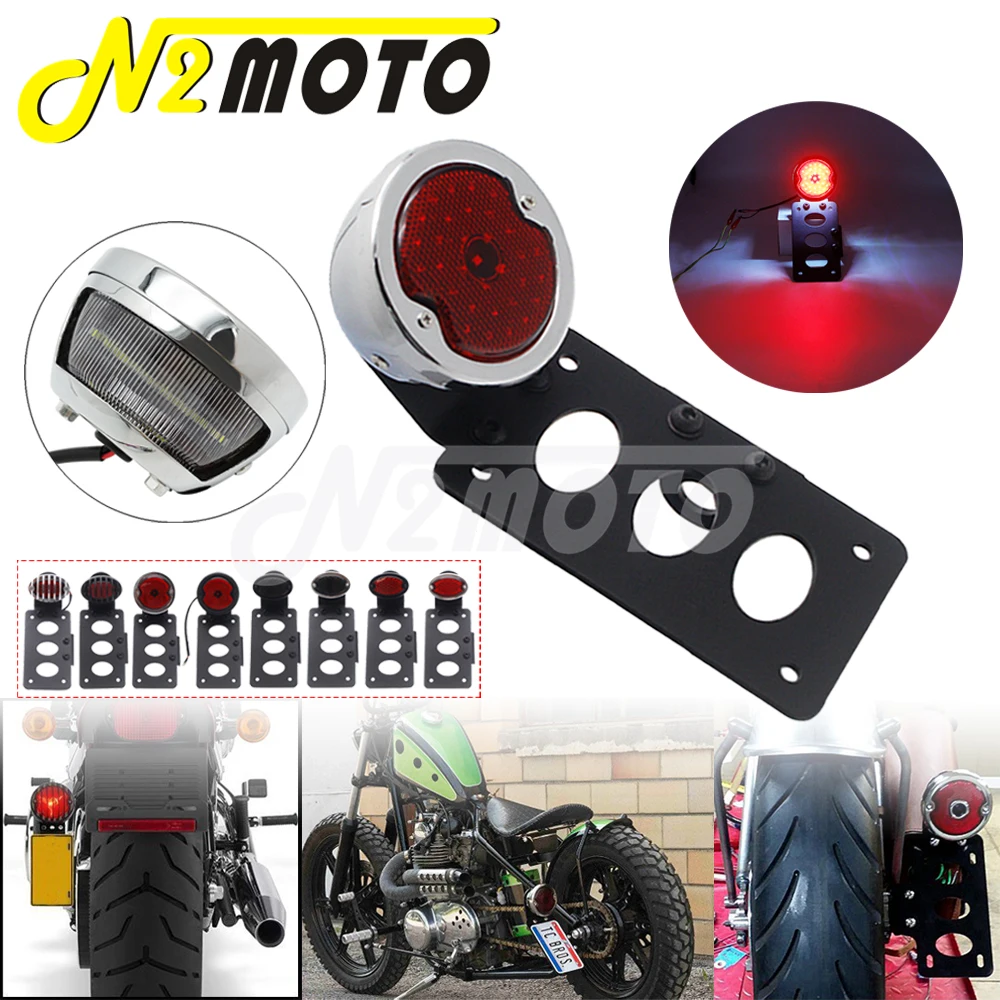 Motorcycle Side Mount License Plate Light For Kawasaki Harley Bobber Chopper Yamaha BMW Suzuki Brake Taillamp W/ Licence Bracket