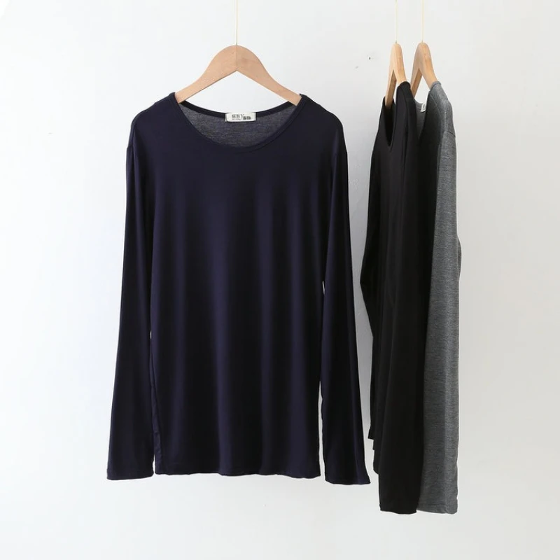 Pijamas de manga comprida masculinos modais outono e inverno base cor sólida homewear estudante macio e confortável pijamas roupas de outono