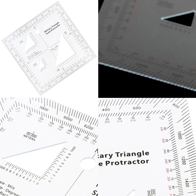ABJI-Coordinate Scale Practical Transparent Topographical Map Scale Navigation Military Protractor