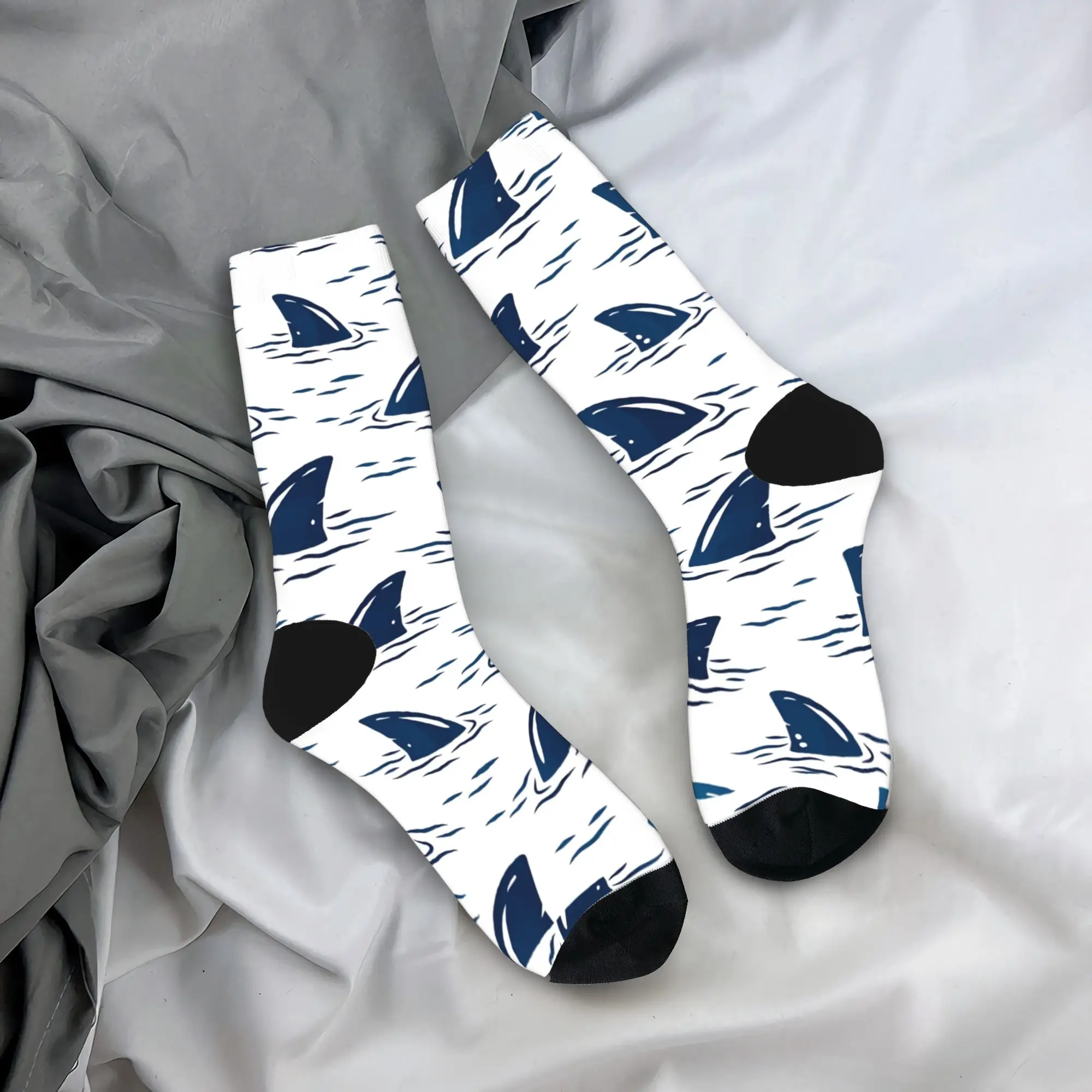 

Монохромные синие акварельные носки с изображением акулы, чулки с узором, нескользящие мужские носки унисекс, мягкие зимние винтажные спортивные носки для бега