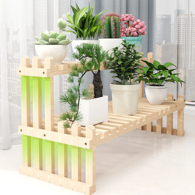 Office Desktop Wooden Plant Storage Small Rack for Decoration Flower Succulent Pots Stable Standing Display Folding Flowershelf