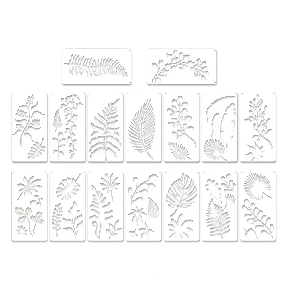 

16 Pieces Leaves Stencil Reusable Sheet Painting Stencil Sheet Wall Stencil Leaf Pattern Template Tropical Leaf Reusable