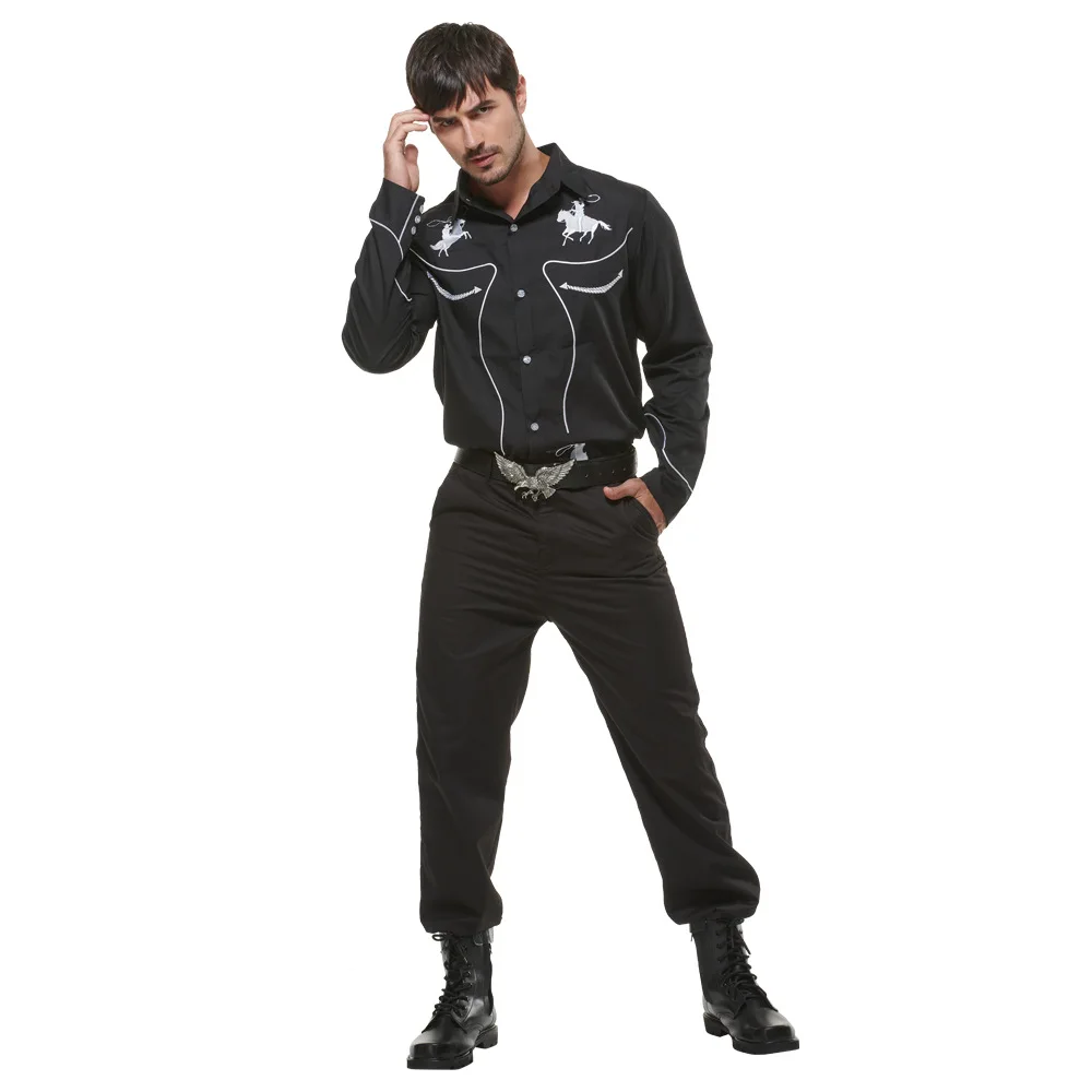 Vendita calda Halloween Cowboy Cosplay cool black suit Costumes for man Carnival Party