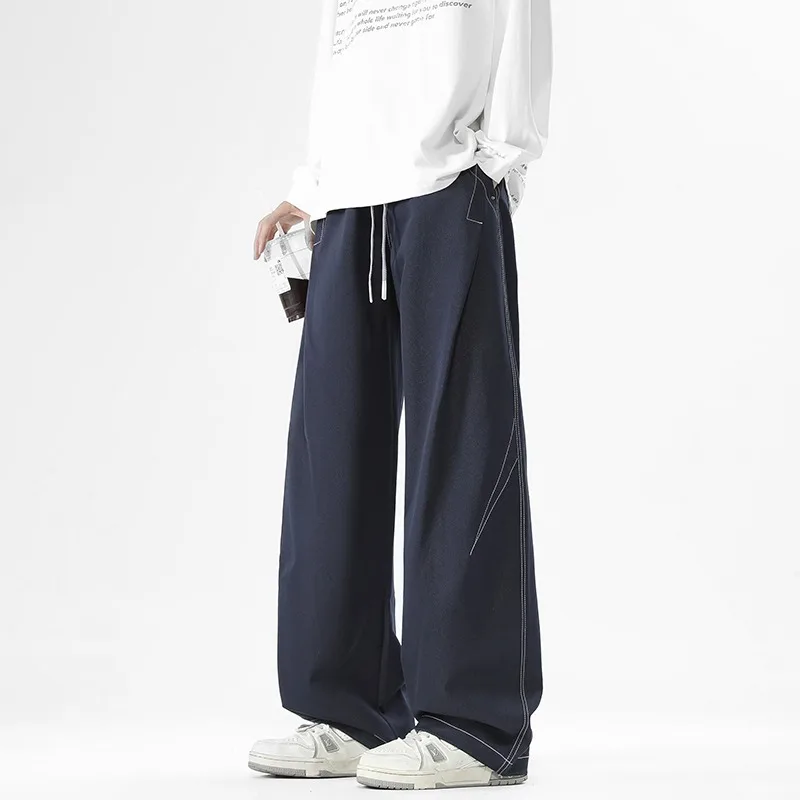 

Men's Casual Pants New Drape American Loose Wide Leg Trousers Faionable Straight Cut Elastic Waist Spring and Autumn Baggy Pants