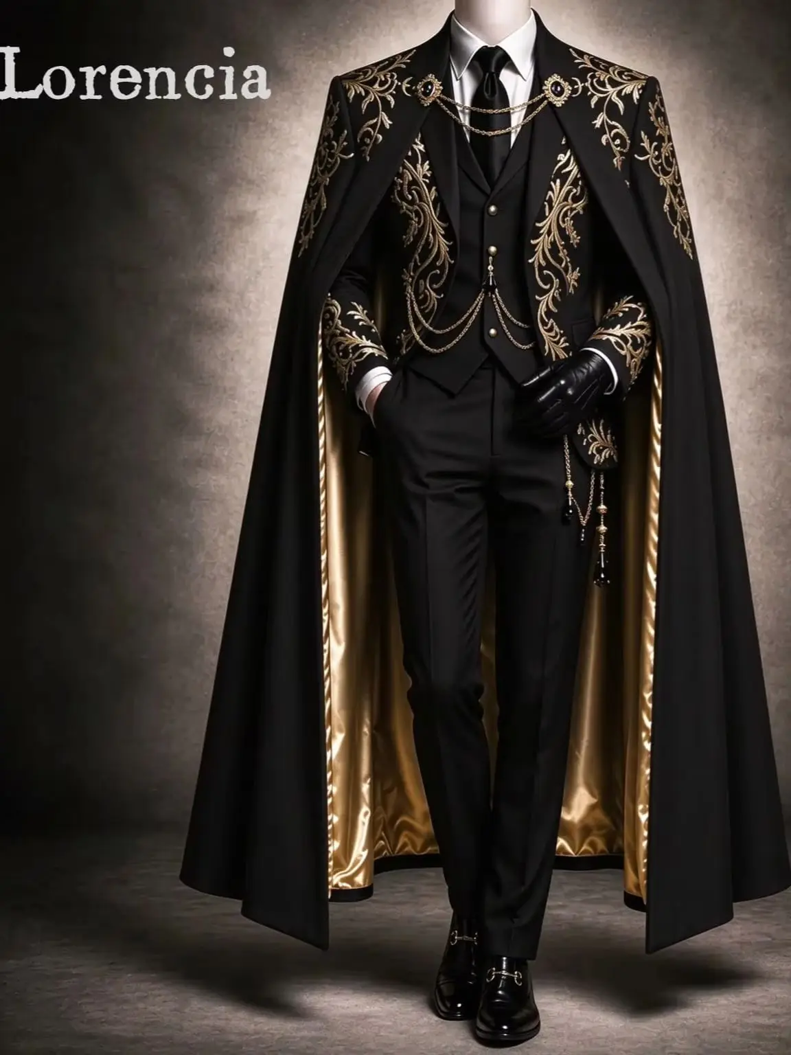 Vintage Men Suits With Long Cape Gold Floral Embroidery Groom Wedding Tuxedos 3 Pieces Set Customized Male Blazer Costumes Homme