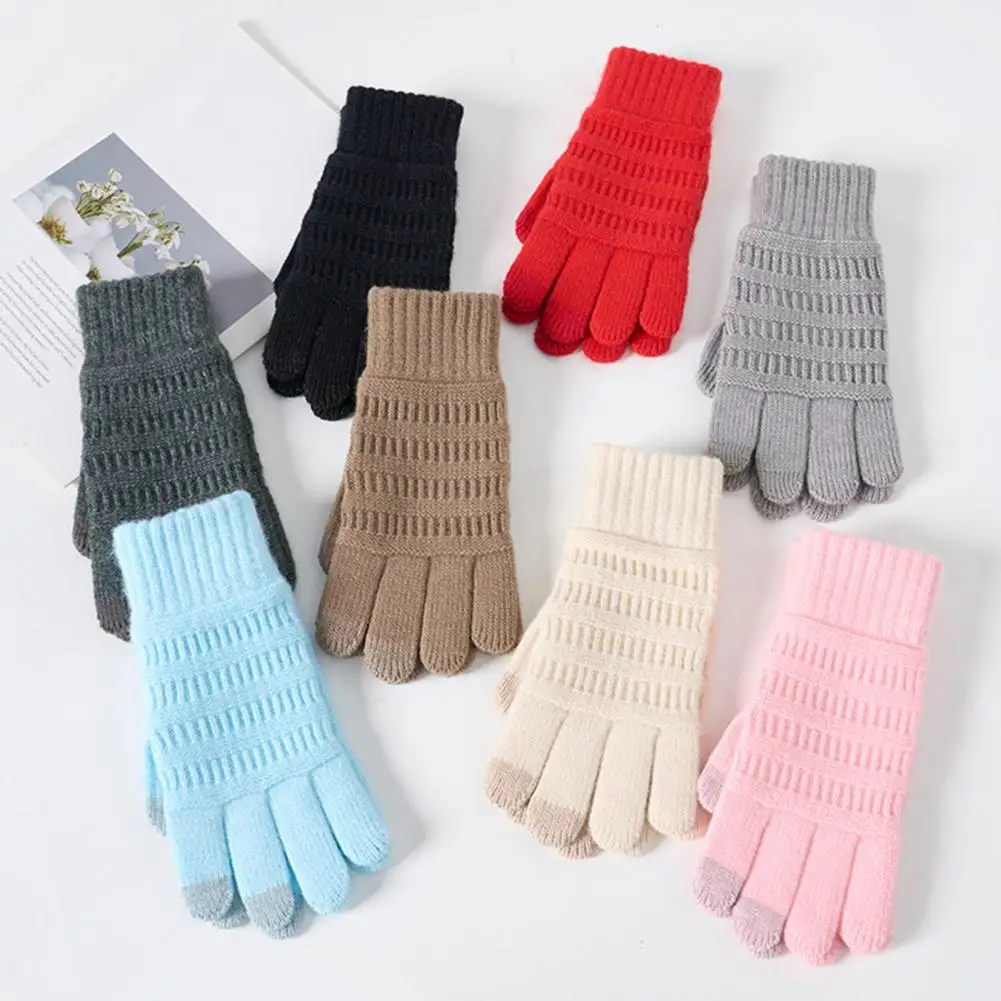 Knitted Touchscreen Gloves Winter Warm Thermal Gloves Thickened Plush Lining Mittens for Cold Weather Outdoor And Texting