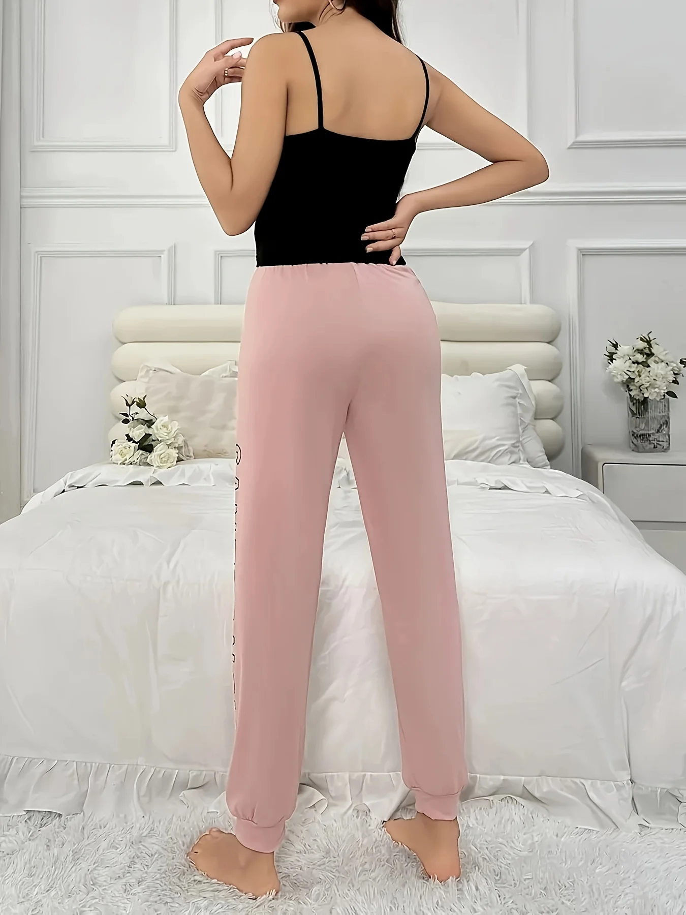 Women\'s new style home wear letter halter top trousers casual pajamas set