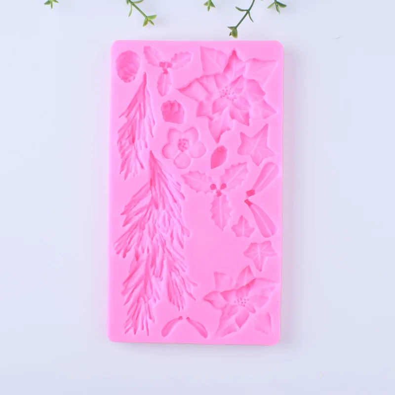 3D Santa Claus Flower Leaf Silicone Mold Fondant Chocolate Cake Xmas Decoration Candy Sugarcraft Mould For Kitchen Baking Tools