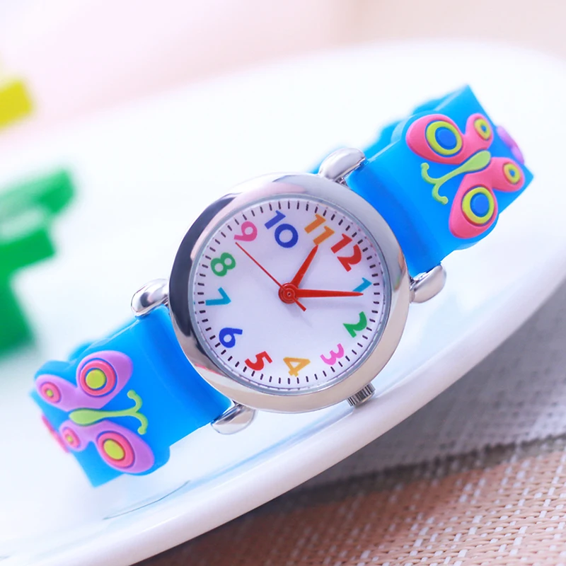 Cartoon Lovely 3D Butterfly Flowers Pretty Watches For Girls Boys Kids bambini studenti Party Christmas Gifts Clock Five Colors