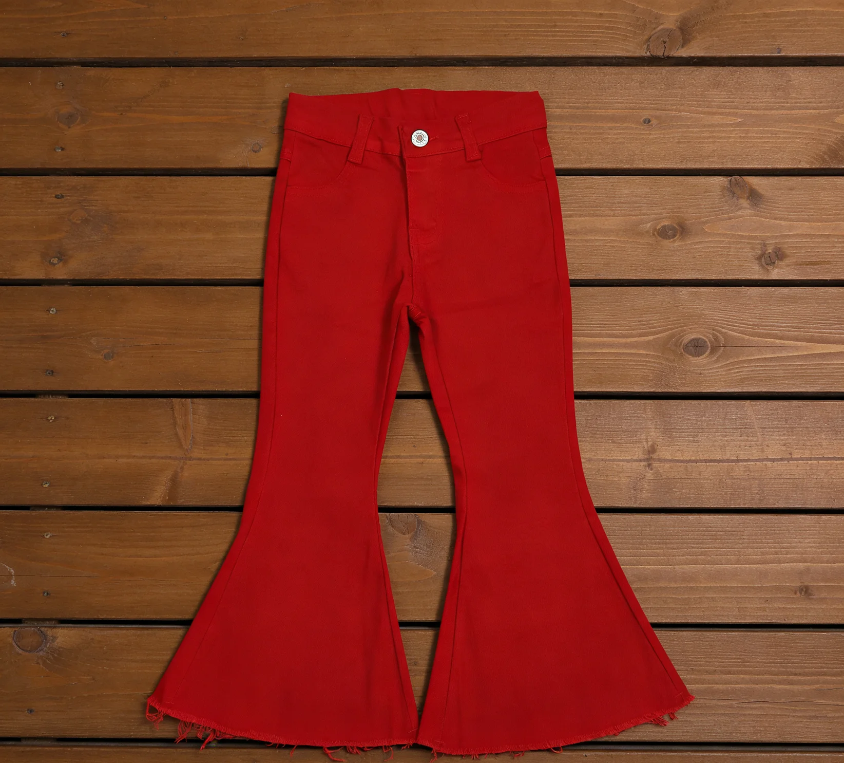 

Z1201-09 P0083 Kids Fall Clothes Red Denim Pants Children Bell Bottom Jeans
