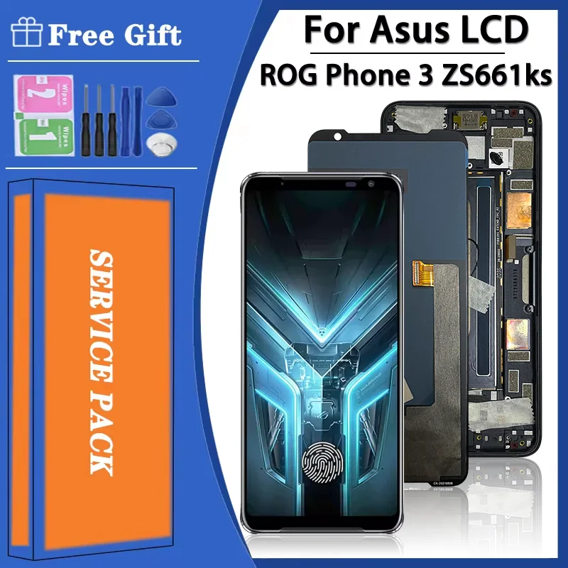 6.59 "oryginalny AMOLED dla Asus ROG Phone 3 Strix ZS661KS wyświetlacz LCD + panel dotykowy Digitizer dla ASUS ROG 3 I003D I003DD