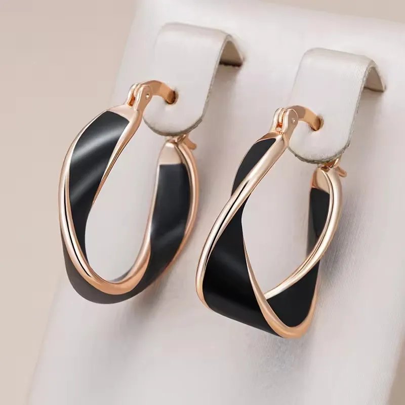 Leichte, elegante, schwarze Emaille-Creolen für Damen, klassische, geometrische, C-förmige, gedrehte Kreisohrringe, Party- und Hochzeitsschmuck, Geschenk