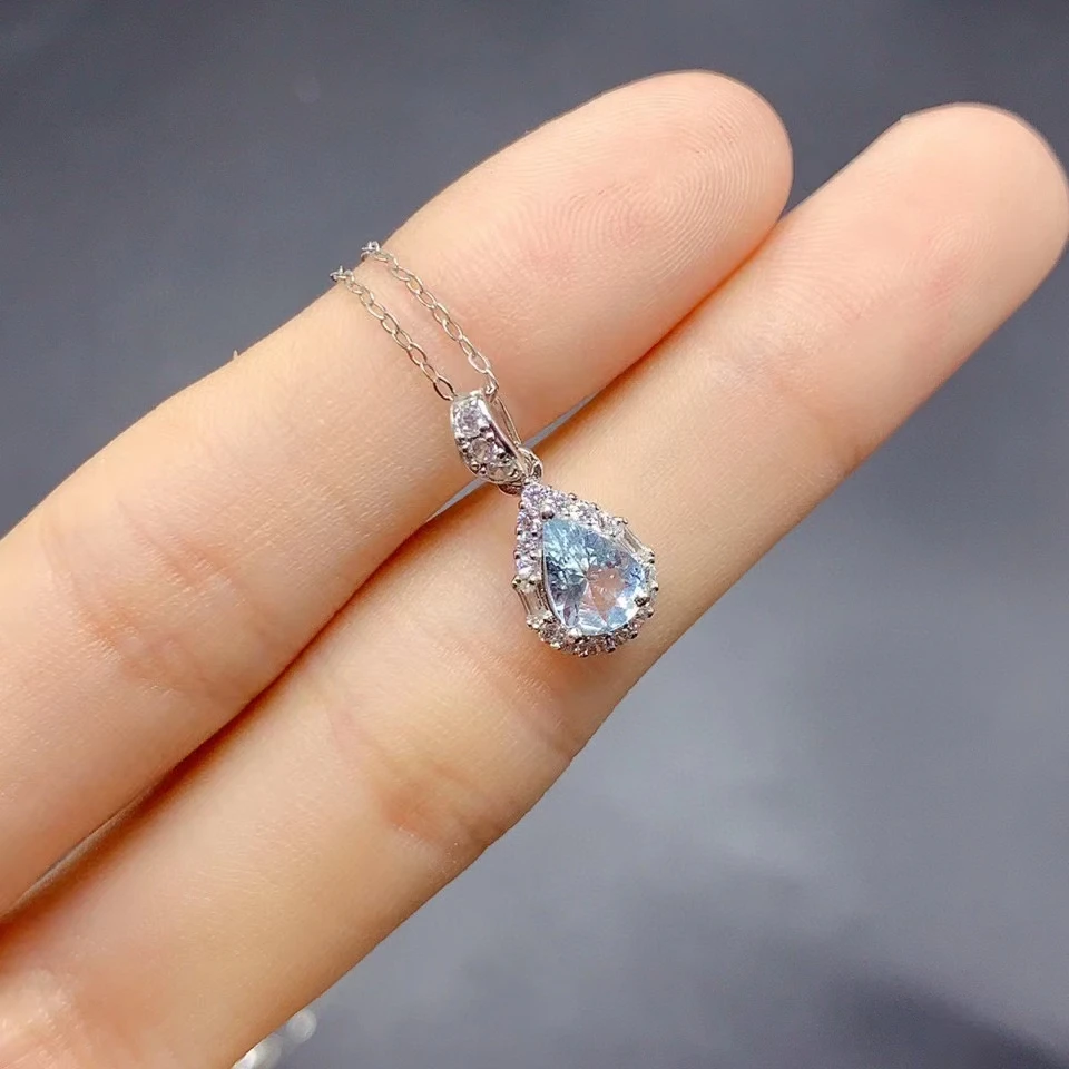 Hotsale Small 925 Silver Gemstone Pendant for Women 5mm*7mm Natural Aquamarine Pendant with Gold Plated Allergy Free Jewelry