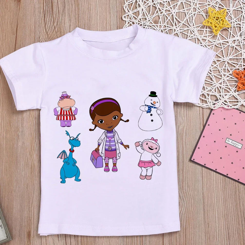 Clinic Girl Cartoon Printed T-shirt Summer Kids Cute Tshirt Girl Doc McStuffins Tops Baby Tees New Fashion Casual Kids Clothes