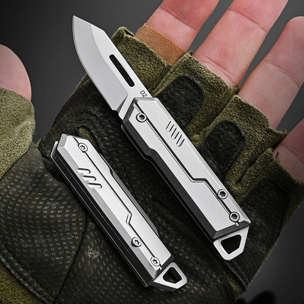 EDC Multitool Keychain Knife For Man D2 Steel Small Pocket Knifes Folding Tiny Box Cutter Portable Outdoor Camping Mini Knives