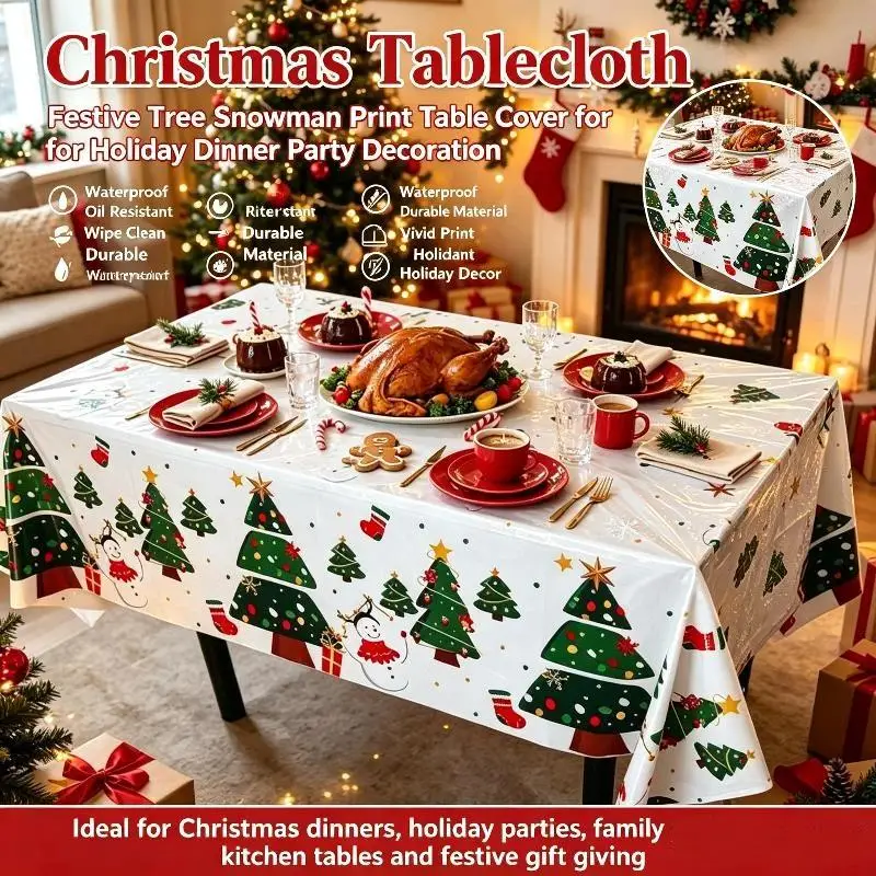 Disposable Xmas Plastic Table Cover Tree Snowman Pattern Waterproof Oil Proof for Catering Christmas Event Supplies