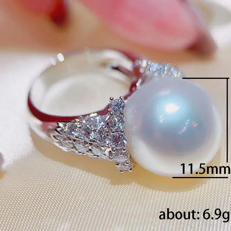 Modne białe duże perłowe pierścionki z cyrkoniami dla kobiet Wspaniałe zaręczynowe obrączki ślubne 925 Sterling Silver Akcesoria Biżuteria — zdjęcie 7