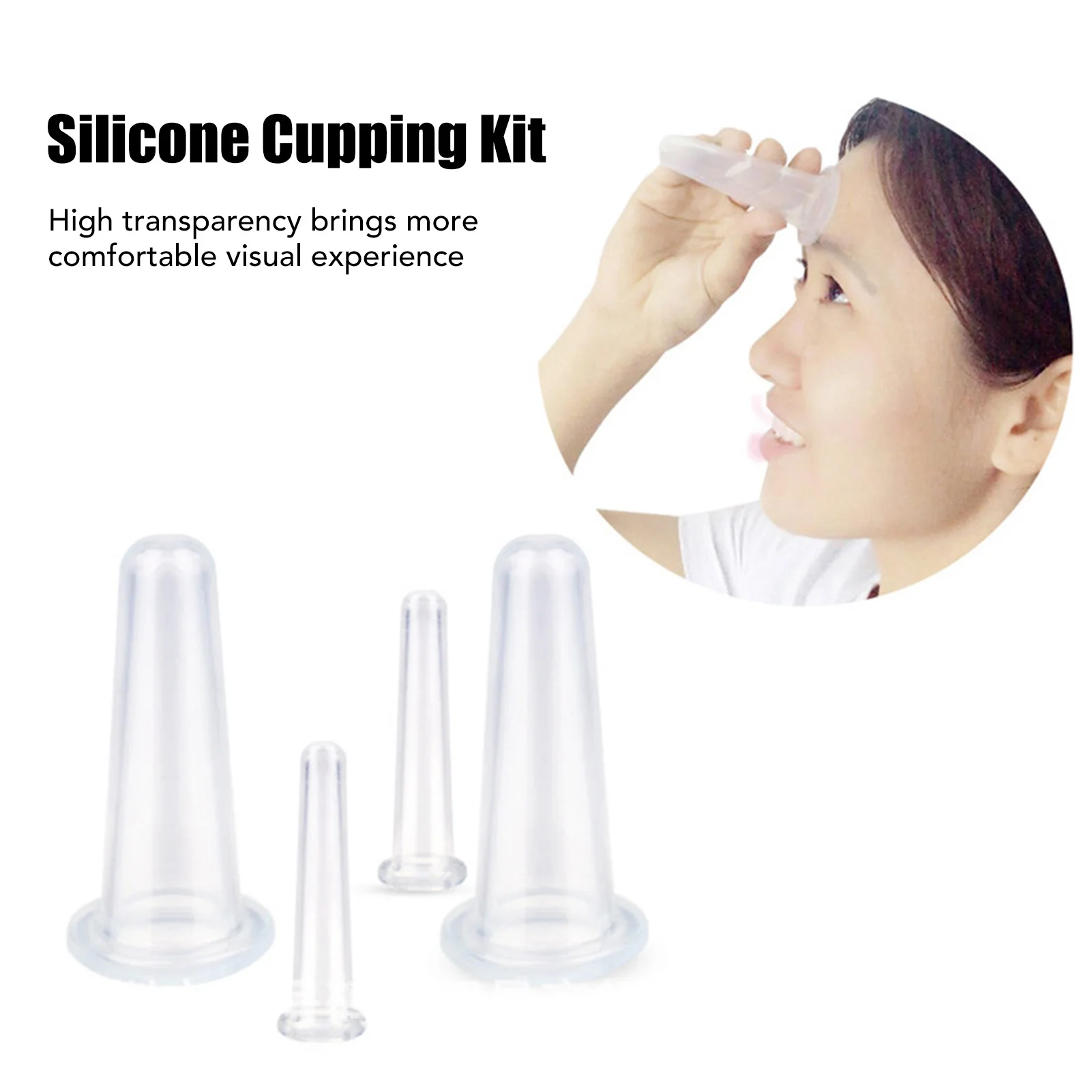 Juego de ventosas faciales de silicona para masaje, juego de ventosas de succión al vacío para terapia de ventosas blancas para uso doméstico cosmético, 4 piezas