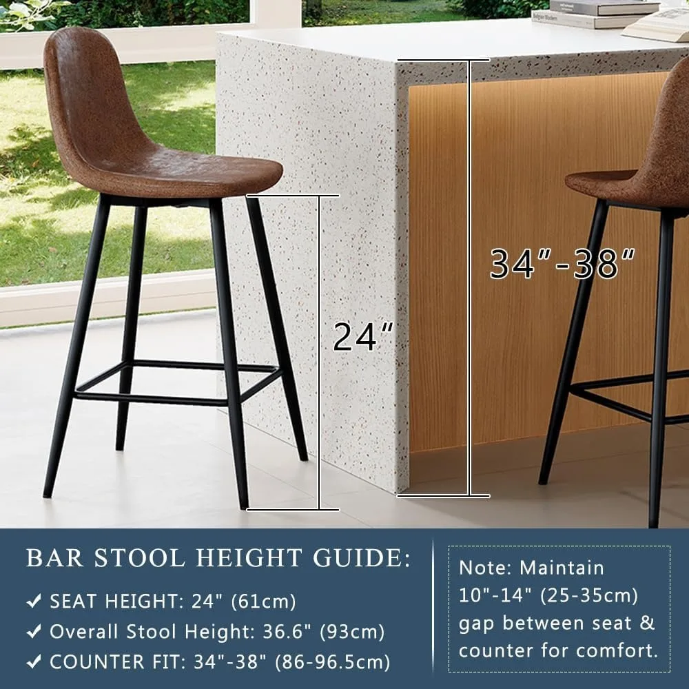 ชุดเก้าอี้บาร์สูง 24 นิ้วหุ้มผ้า 4 ตัวพร้อมพนักพิงและขาโลหะ