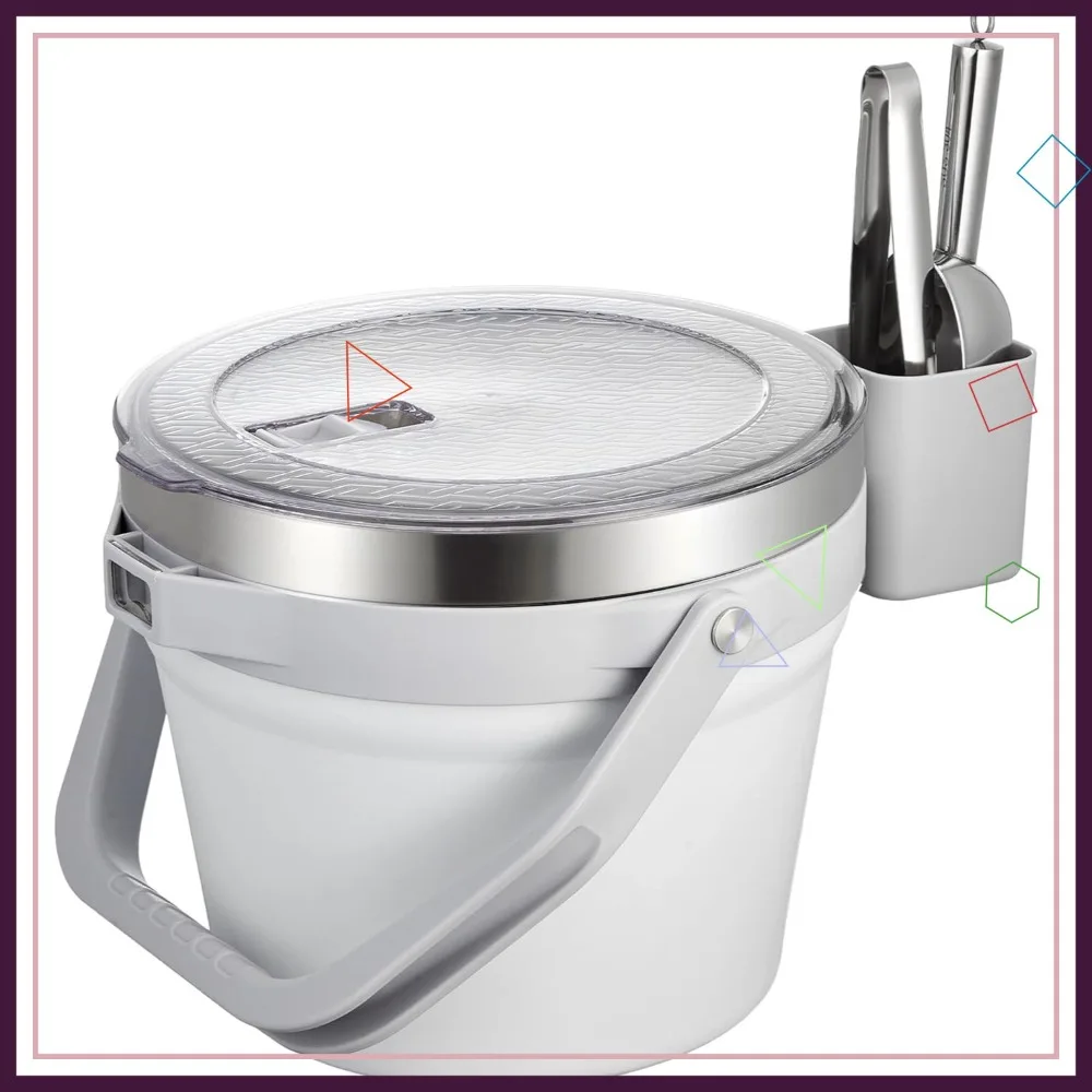 

7L Insulated Ice Bucket with Lid, Scoop & Tongs, Stainless Steel Beverage Bucket for Cocktail, Wine, Beer