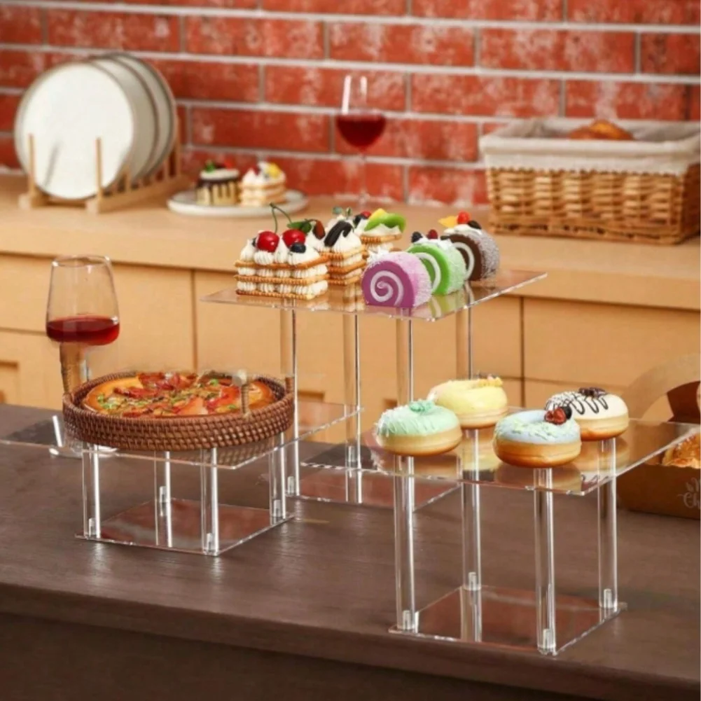 Présentoir à desserts en acrylique transparent, supports à 3 niveaux pour mariages et fêtes, présentoir de gâteaux, fournitures de fête d'anniversaire et de mariage